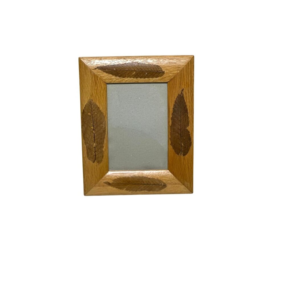 Vintage Handmade Wood Picture Frame with Pressed Leaves | Botanical Photo Displa